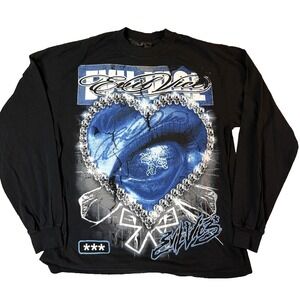 Evil Vice Long Sleeve TShirt Mens LG Black Blinged Heart AOP Y2K Streetwear NWT